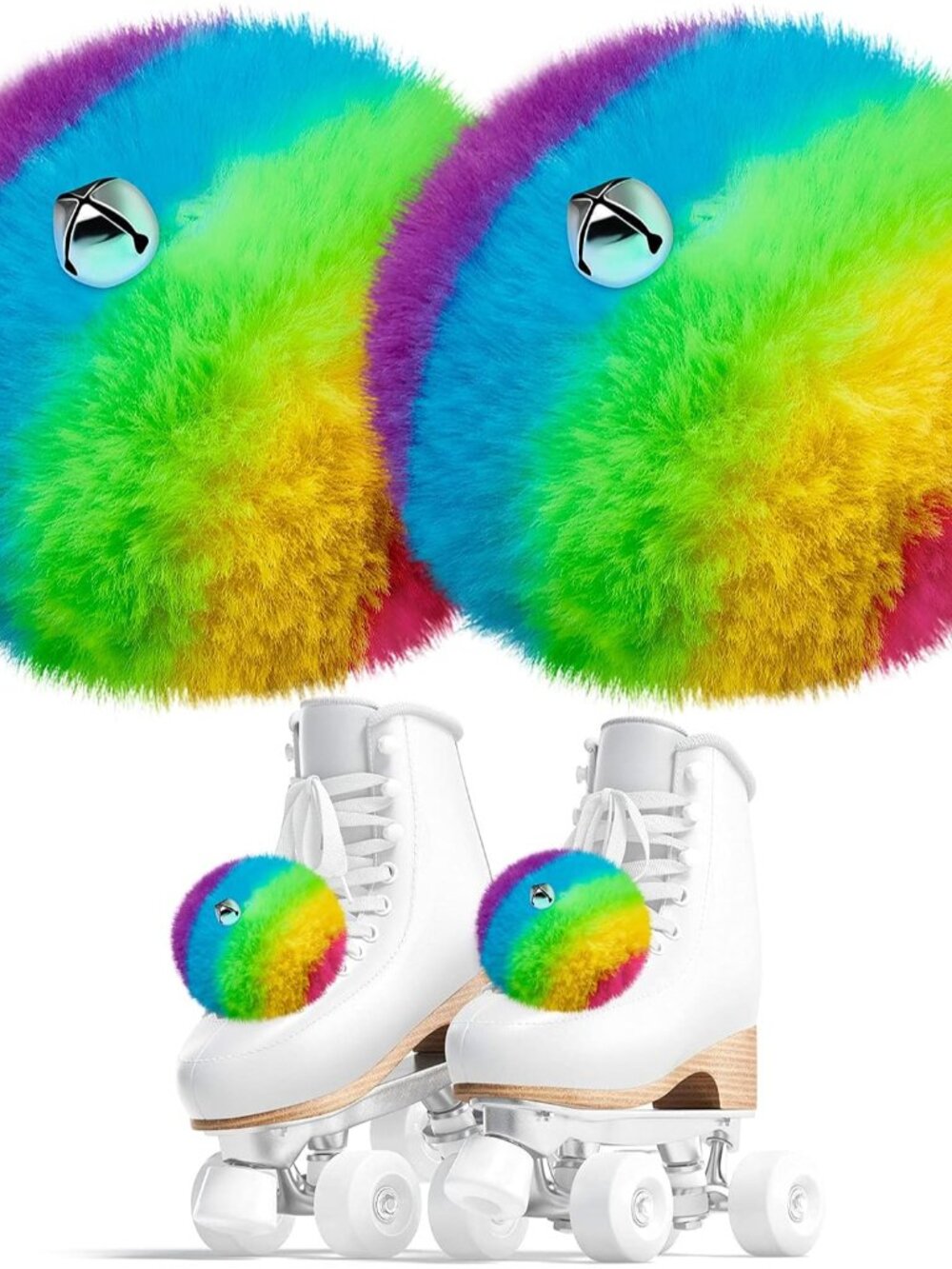 2 Pieces Roller Skate Pom Poms with Bells for Women Girls Princess Fluffy Tie on